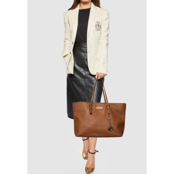 MICHAEL KORS Saffiano  Leather Brown Jet Set Travel Tote - Picture 15 of 16